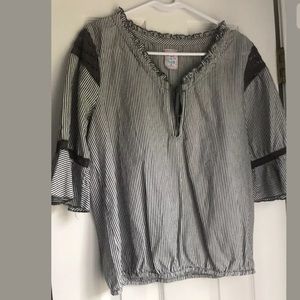 FREE PEOPLE Blouse Blk/Wh M Bell Sleeve